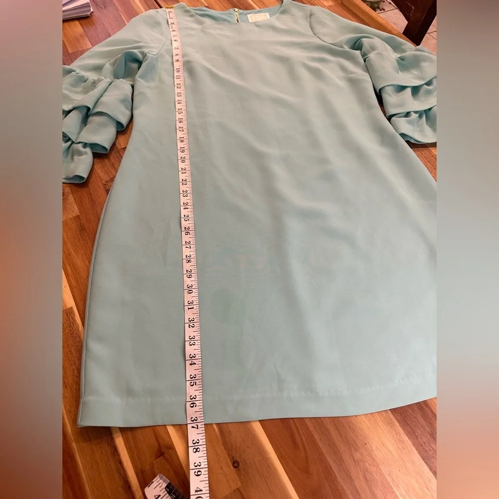 Sail to Sable| Ruffle Sleeve Turquoise Dress| Size 14 - Picture 7 of 9